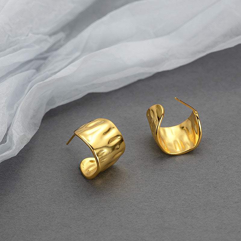 925 Silver Studs With textured crescent shape stud earrings