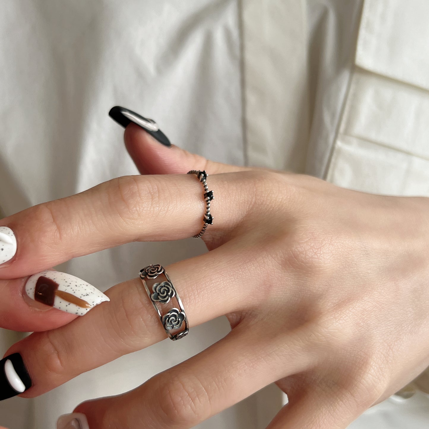 925 Silver Vintage Rose Open Ring