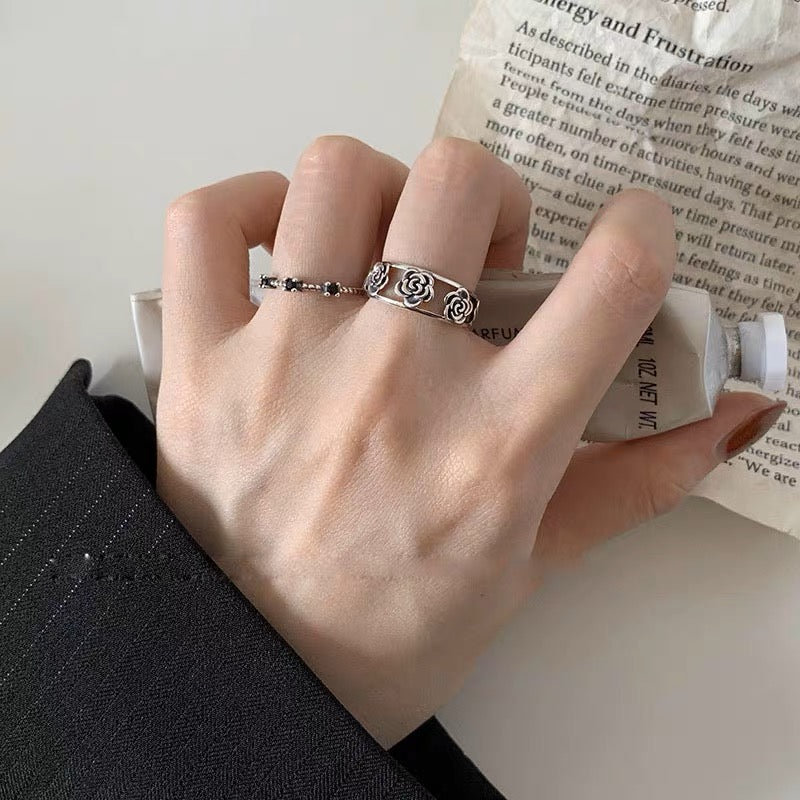 925 Silver Vintage Rose Open Ring