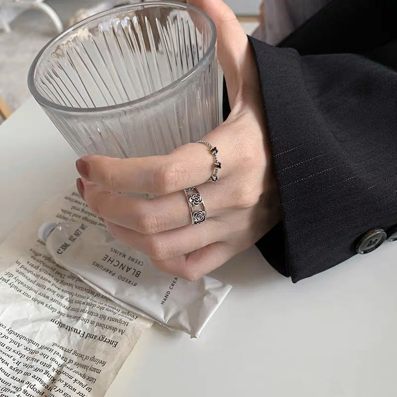 925 Silver Vintage Rose Open Ring