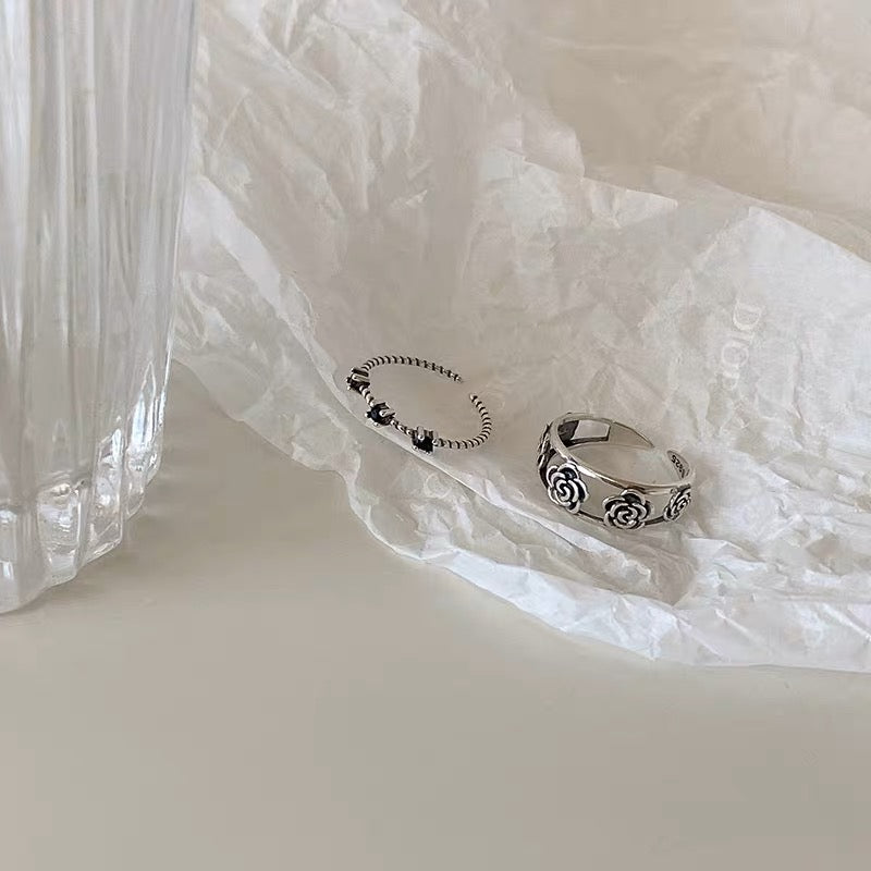 925 Silver Vintage Rose Open Ring