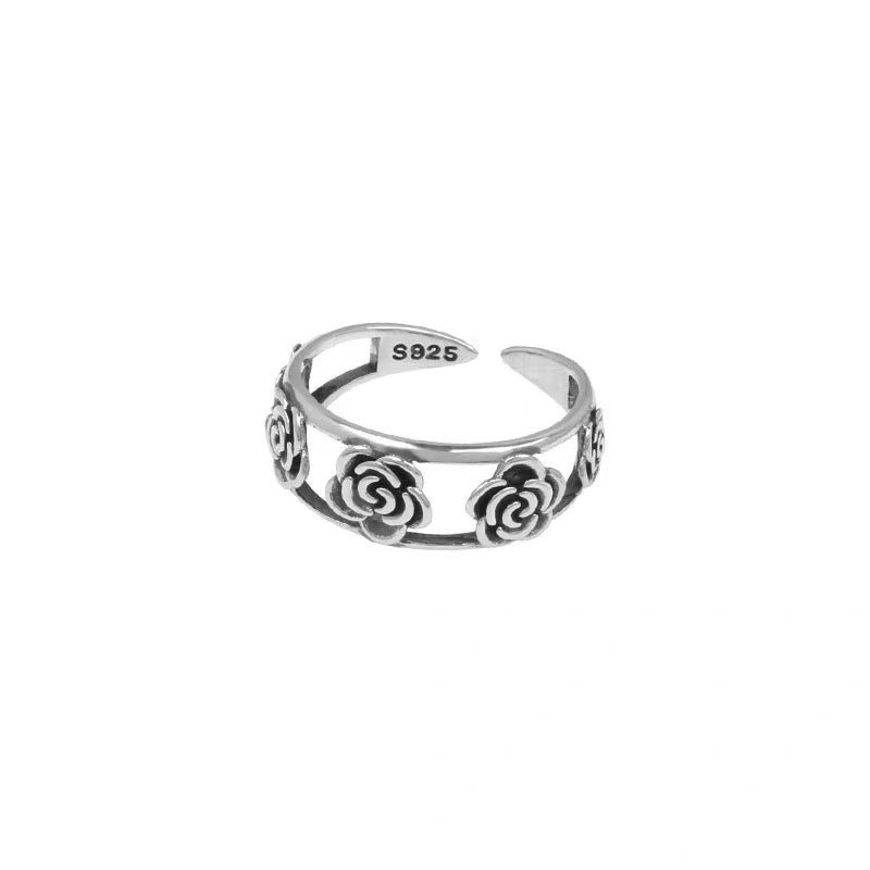 925 Silver Vintage Rose Open Ring
