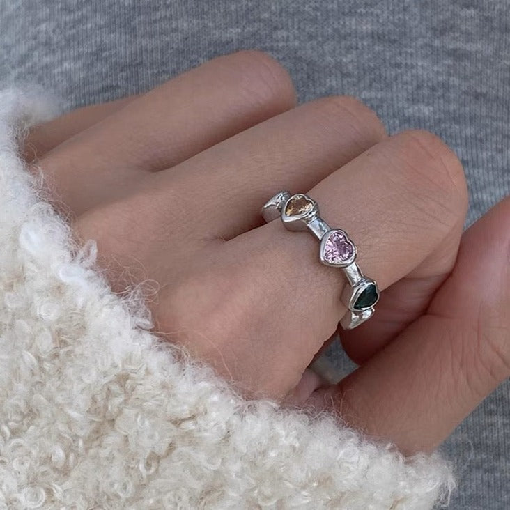 Colorful Hearts Open Ring