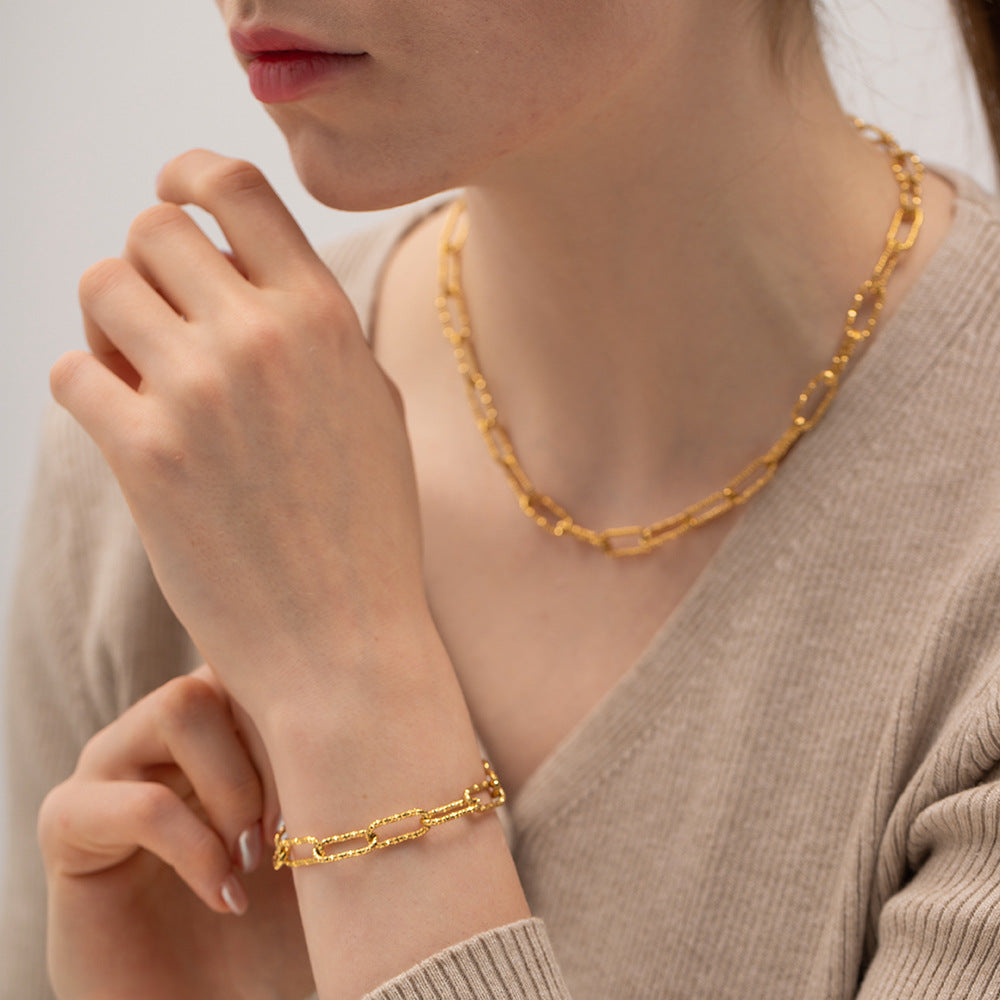18k gold-plated square chain bracelet & necklaces