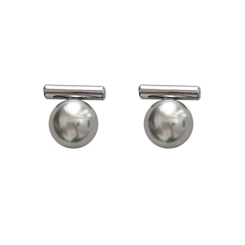 925 Silver Studs with Smokey Grey Bead Earrings