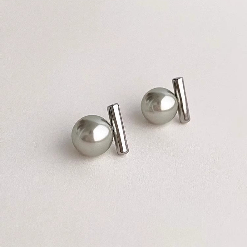 925 Silver Studs with Smokey Grey Bead Earrings