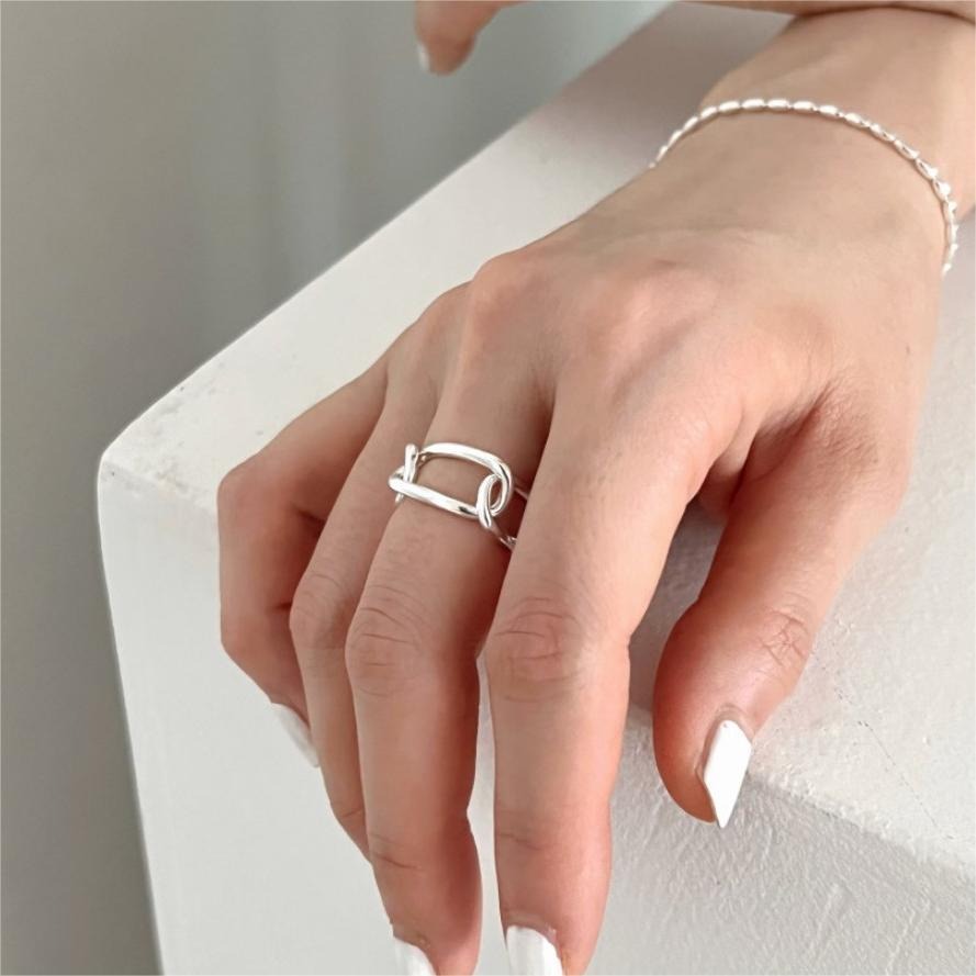 925 Silver Minimalist Geometric Chain Ring