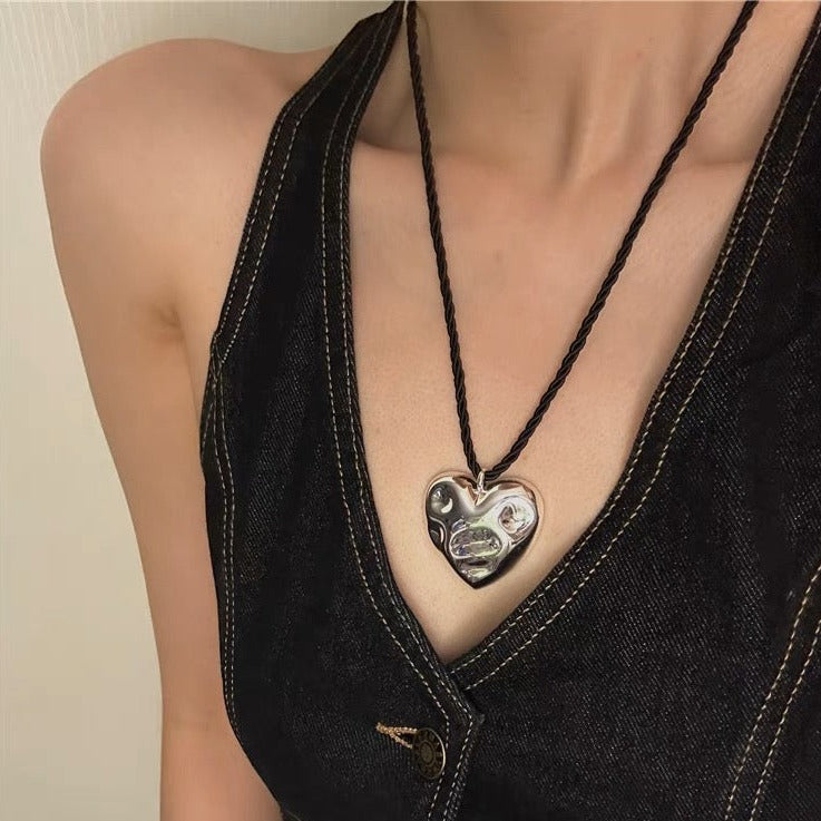 Textured Heart Pendant Necklace