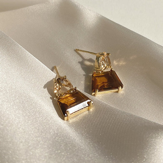 925 Silver Glimmering Brown Crystal Studs
