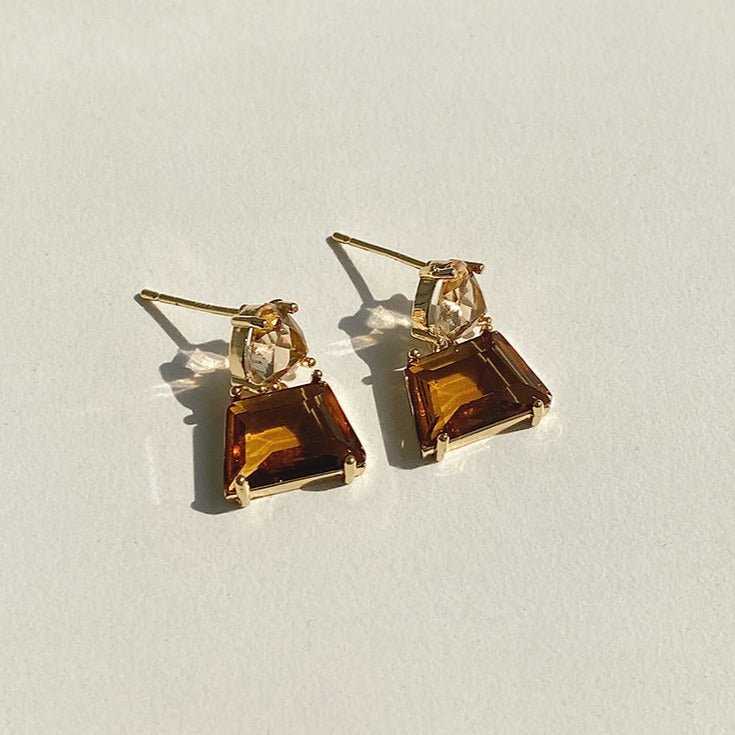 925 Silver Glimmering Brown Crystal Studs