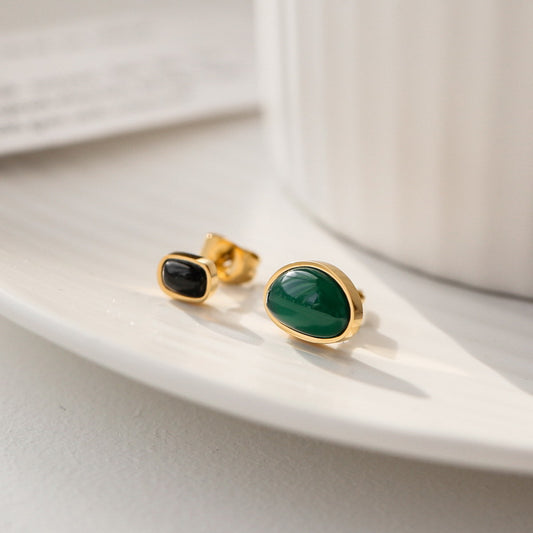 Black & Green Amber Beads Earrings