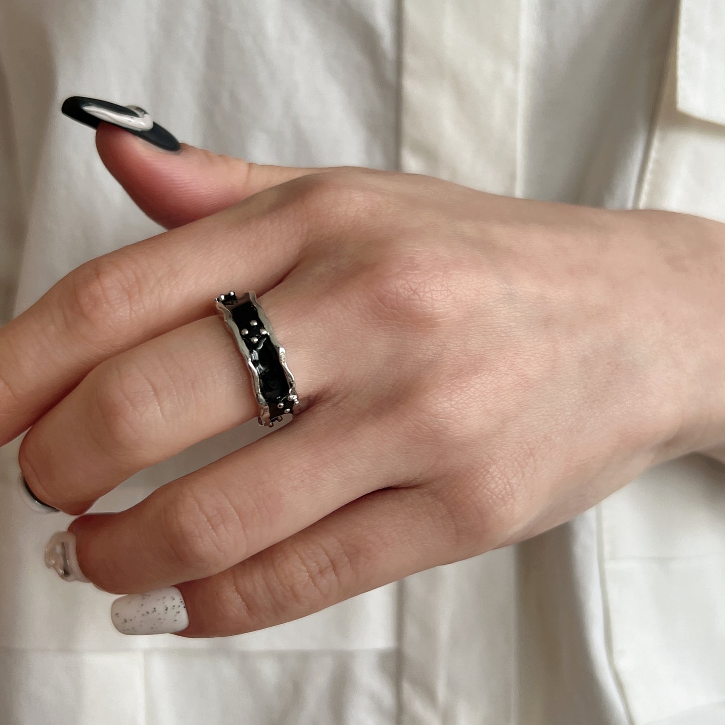 925 Silver  Modern Black Ring