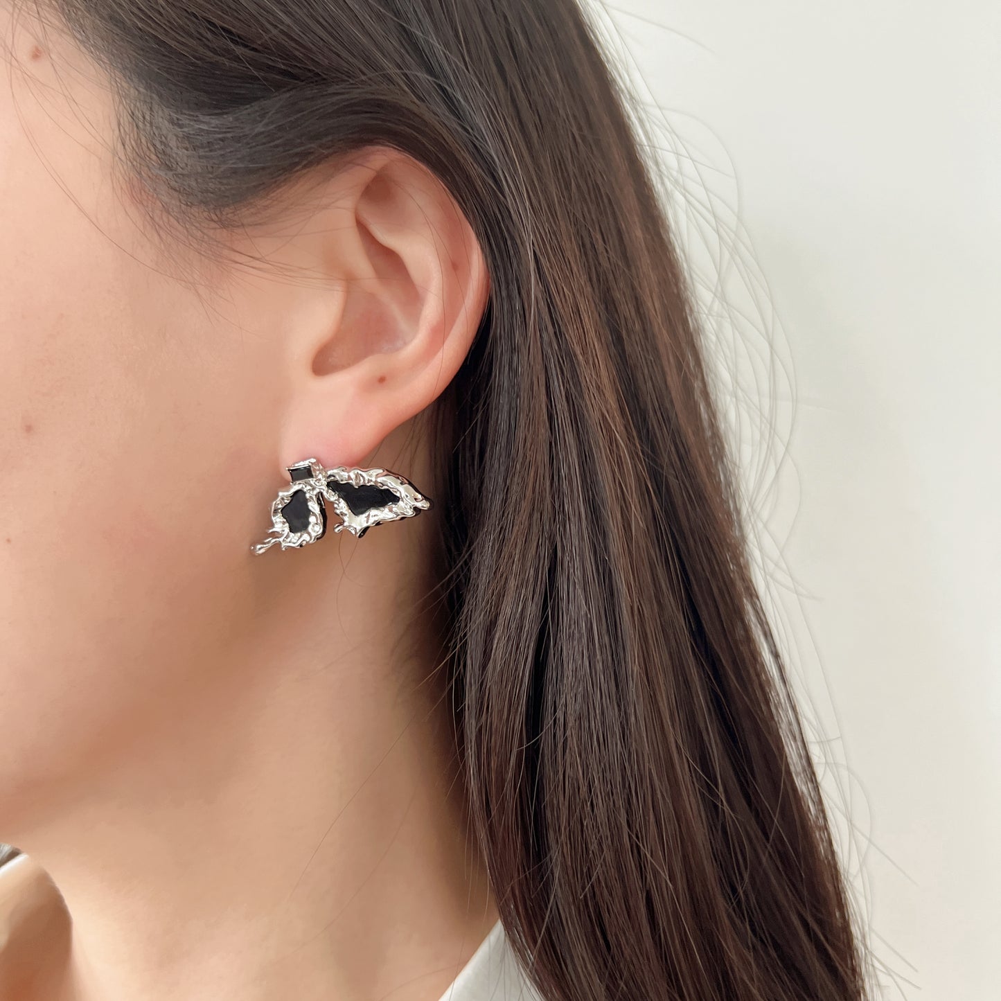 925 Silver Asymmetrical black butterfly earrings