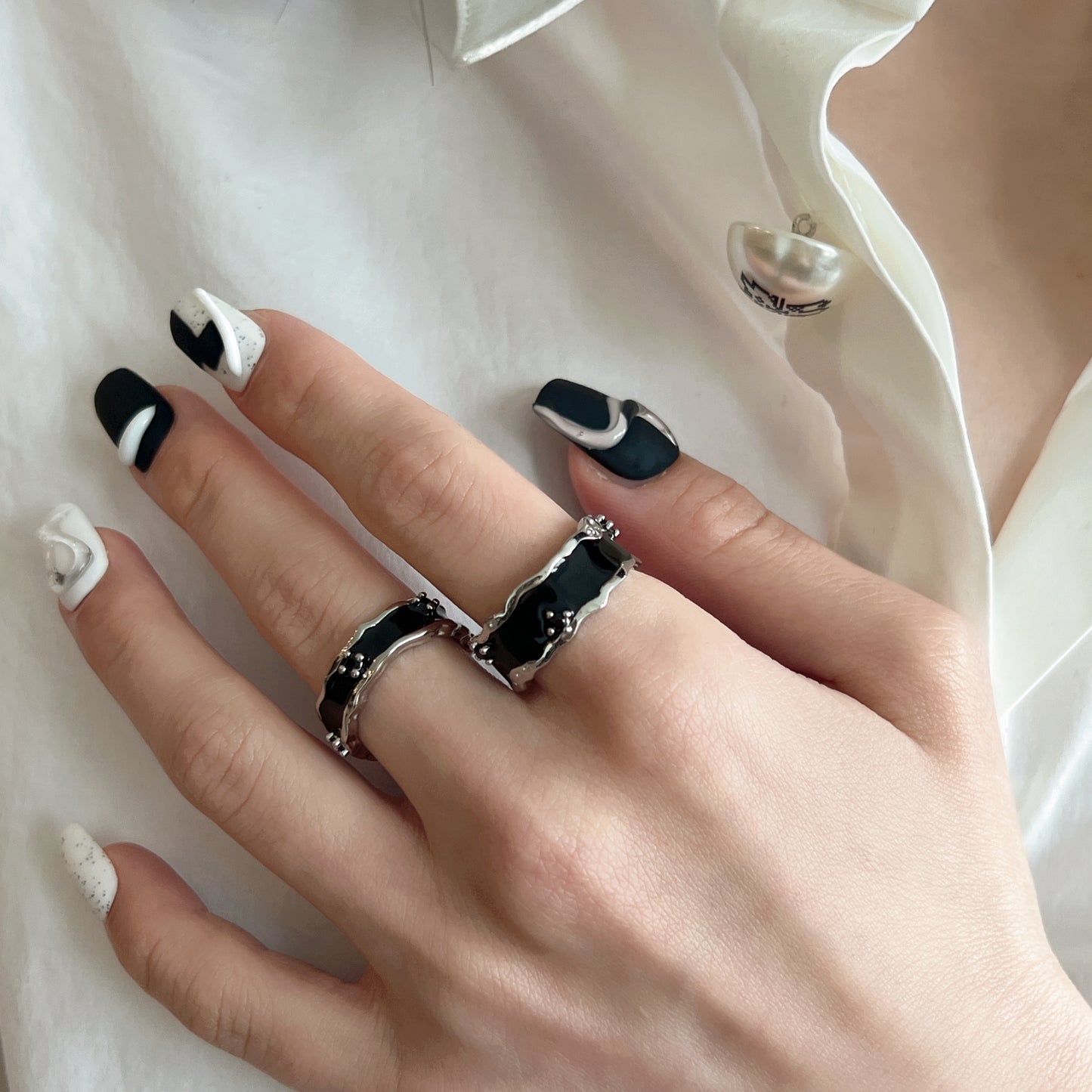 925 Silver  Modern Black Ring