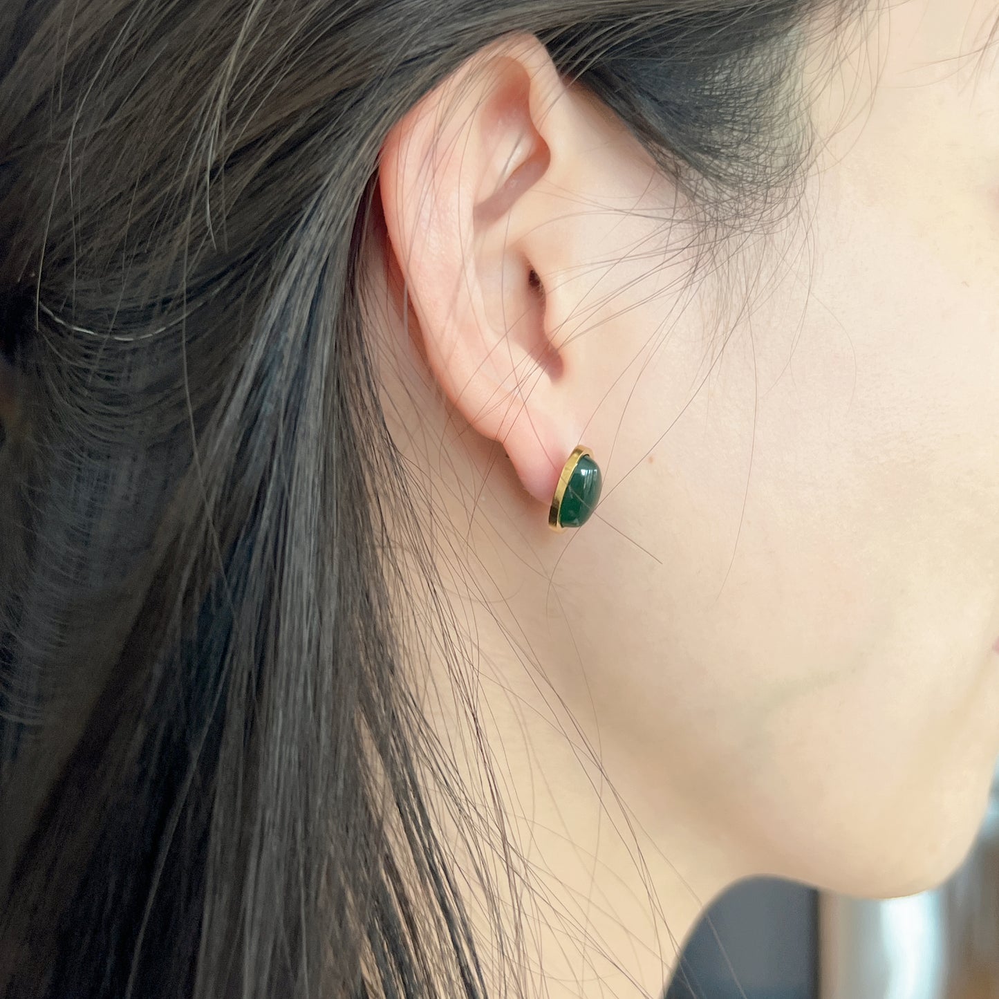 Black & Green Amber Beads Earrings