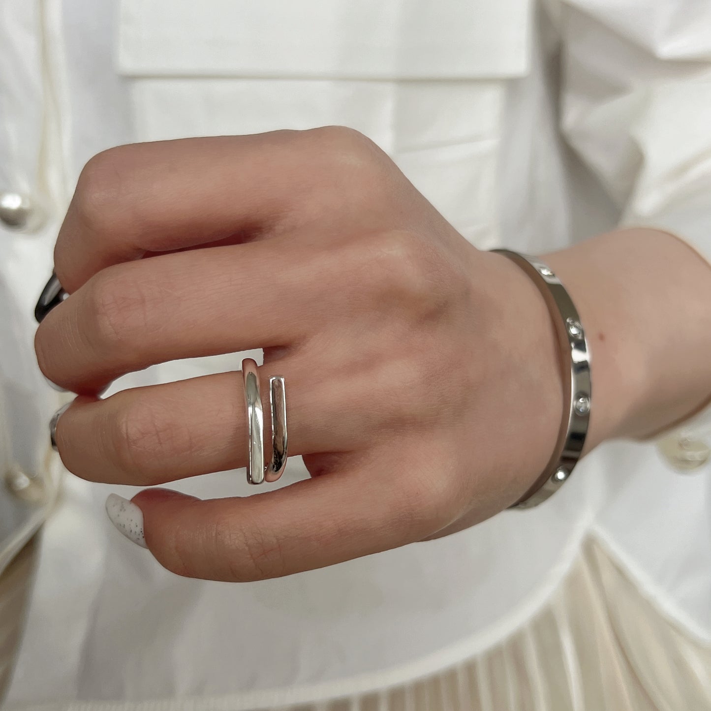 925 Silver  Minimalist Double Layered Open Ring