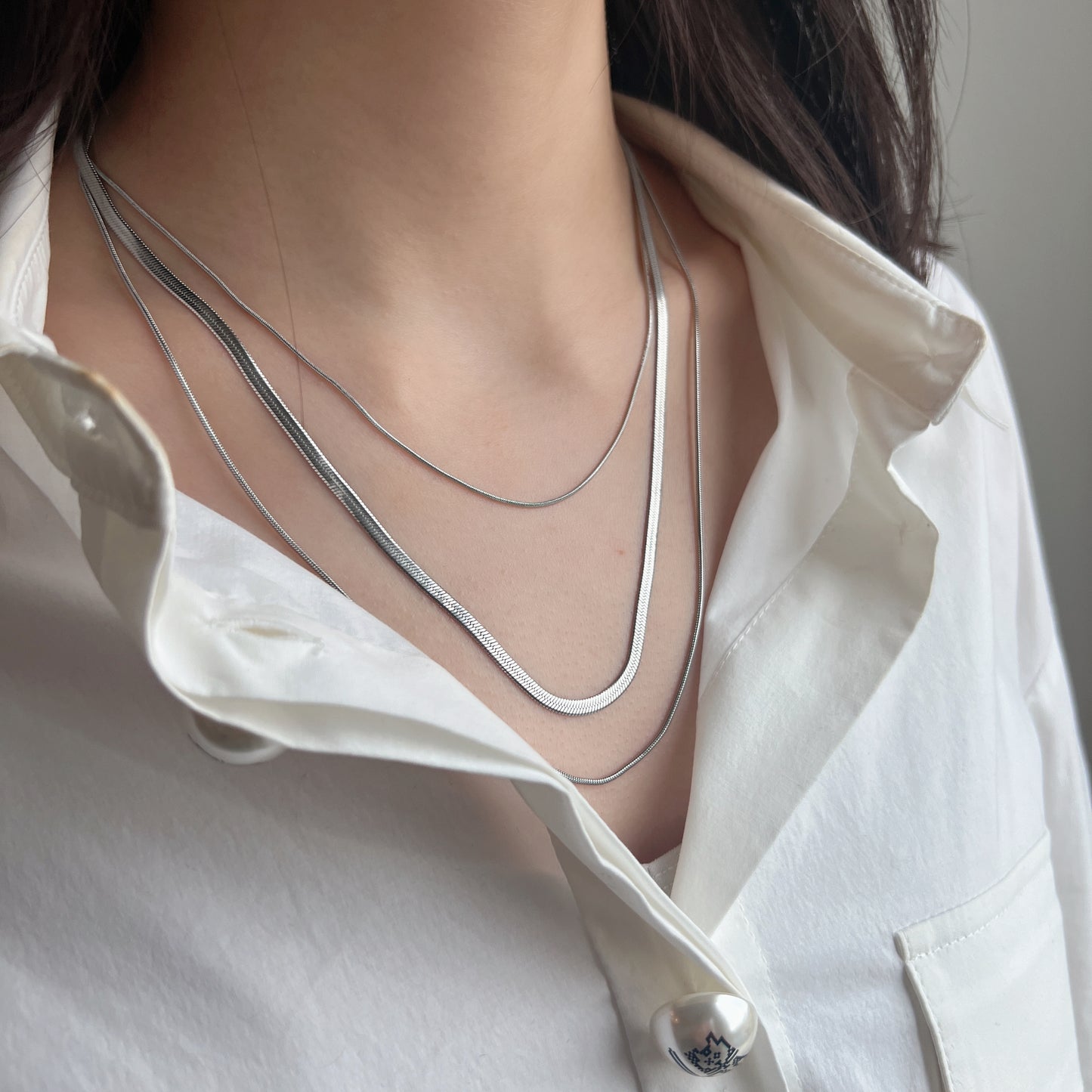 Triple Layer Flat Wide Stacking Necklace