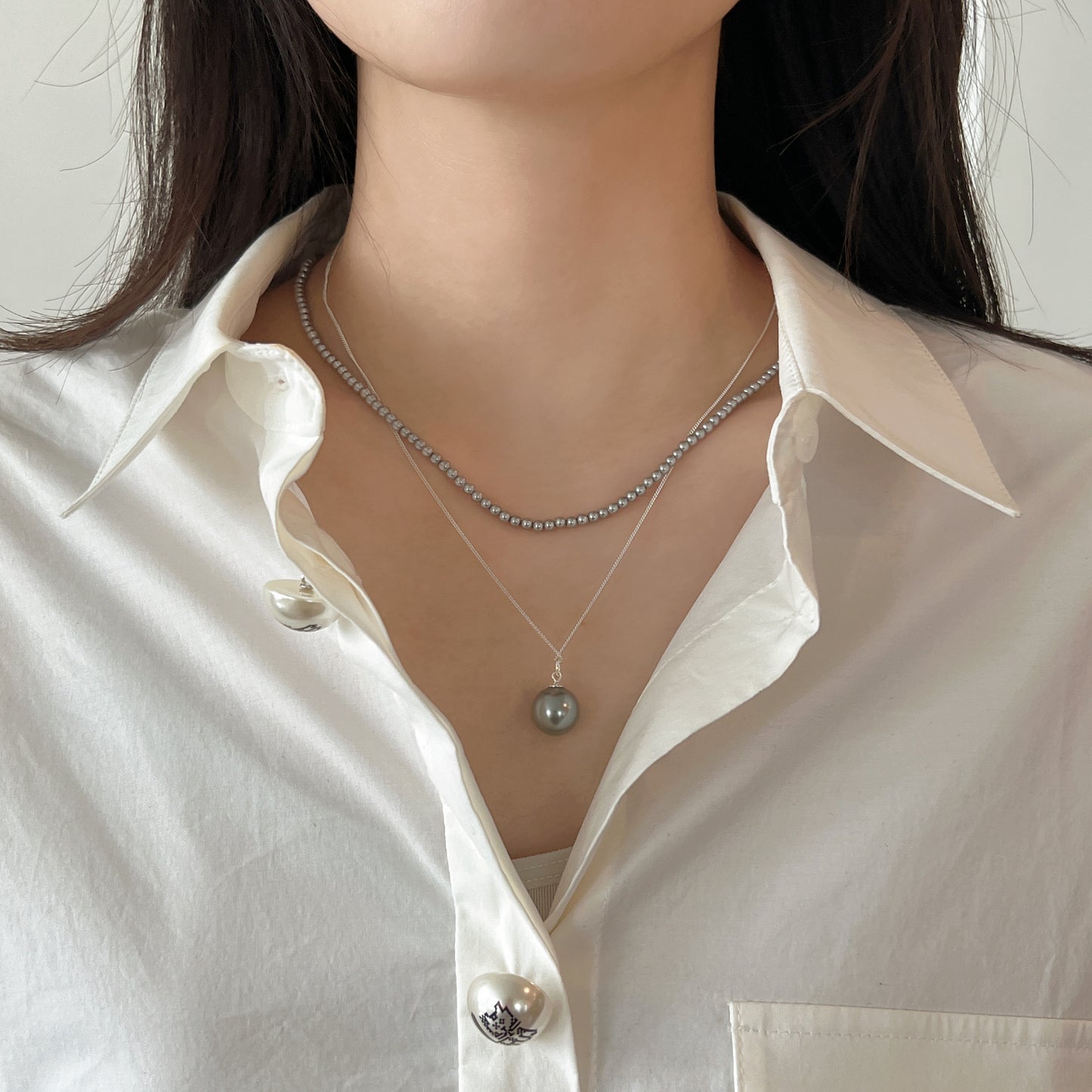 925 Silver double-layerd pearl necklace
