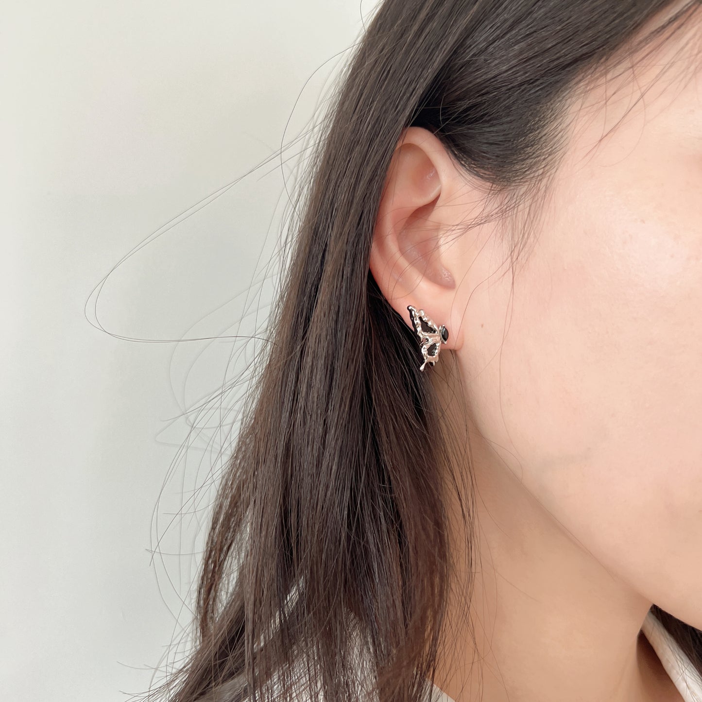 925 Silver Asymmetrical black butterfly earrings
