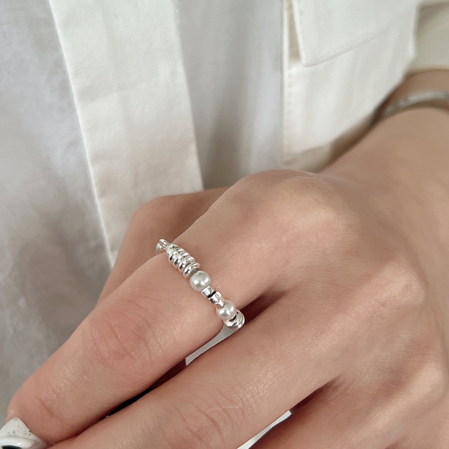 925 Silver  with pearl elastic Index finger ring