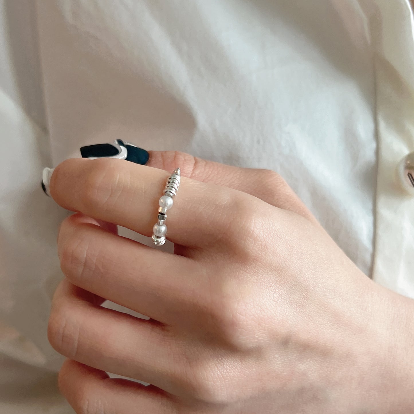 925 Silver  with pearl elastic Index finger ring