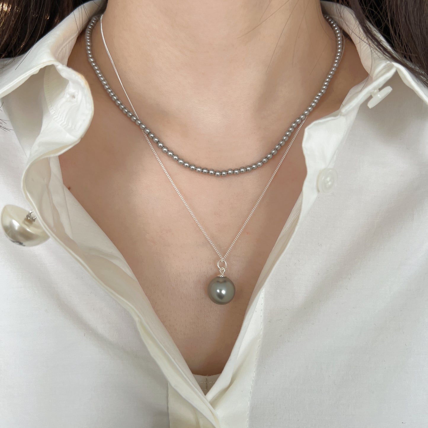925 Silver double-layerd pearl necklace