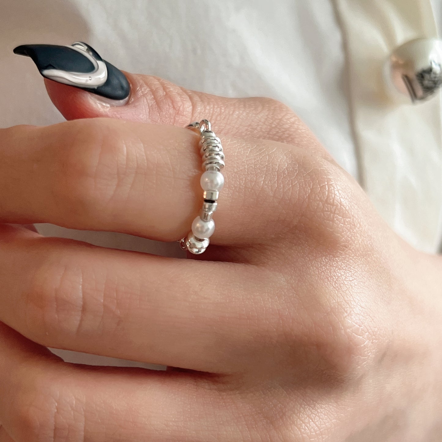 925 Silver  with pearl elastic Index finger ring