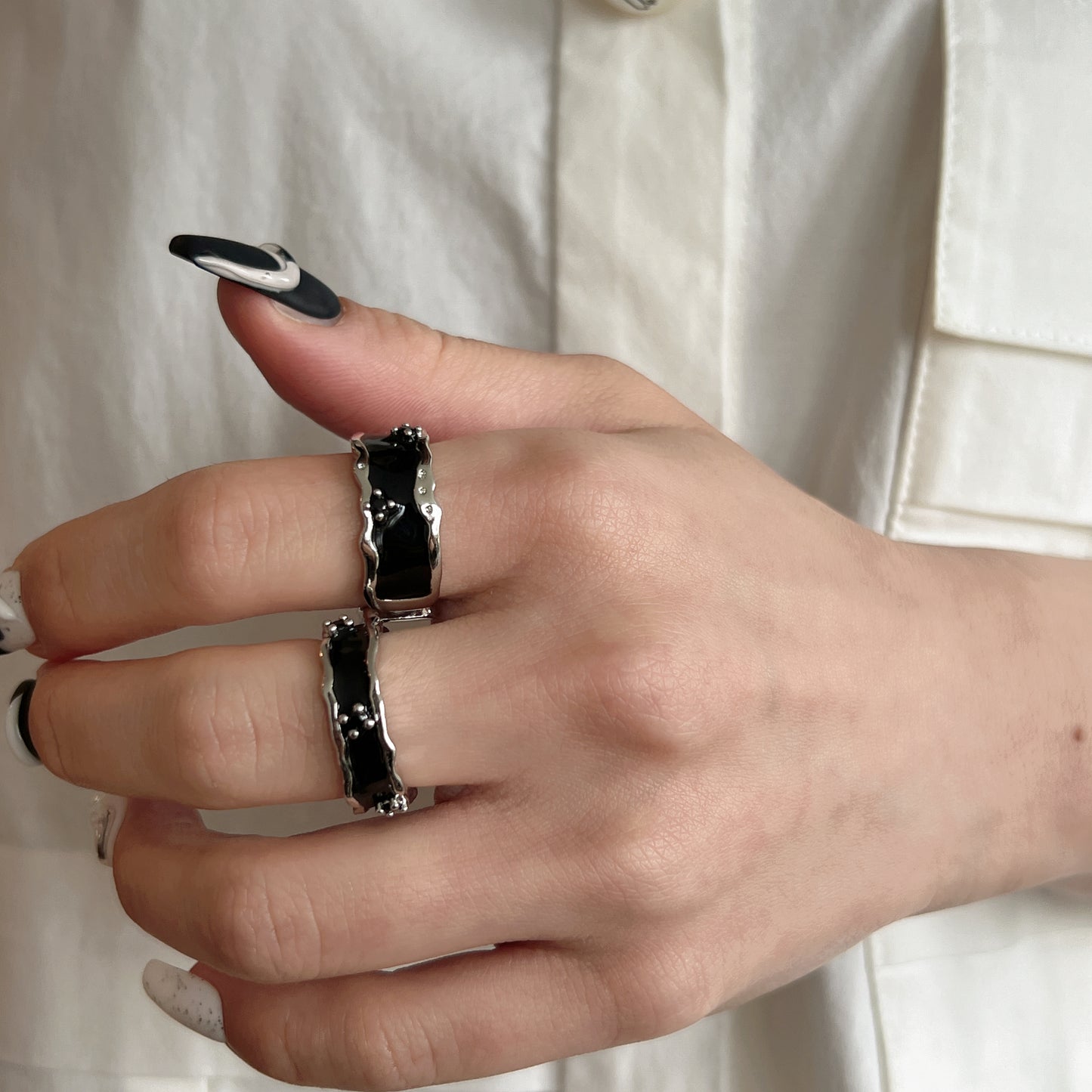 925 Silver  Modern Black Ring