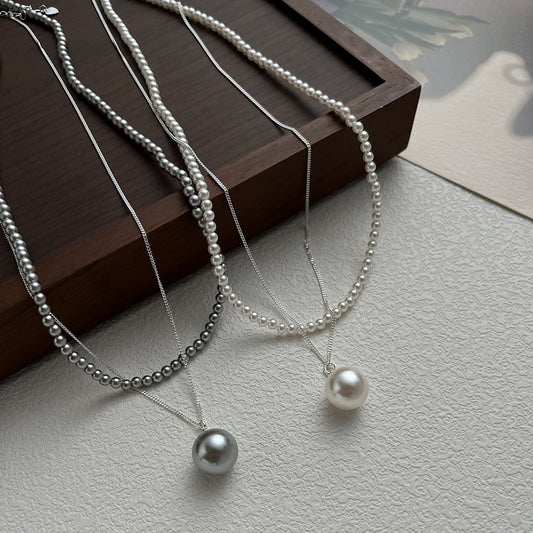 925 Silver double-layerd pearl necklace