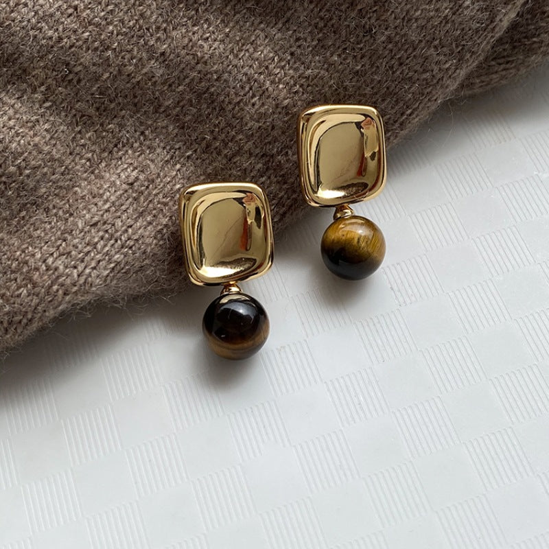 925 Silver Caramel Tone Geometric Tigerite Earrings