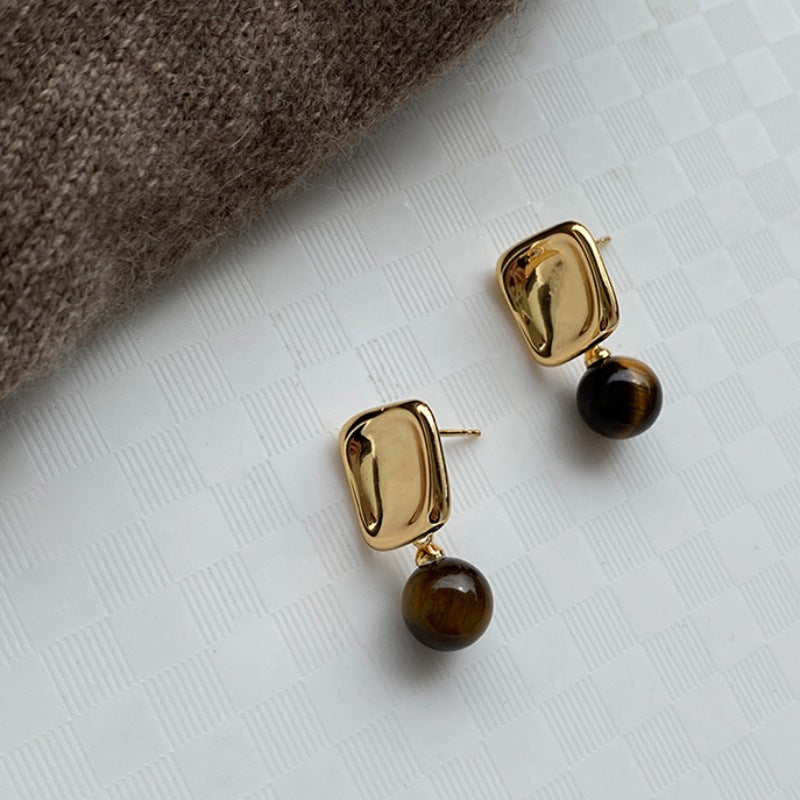 925 Silver Caramel Tone Geometric Tigerite Earrings