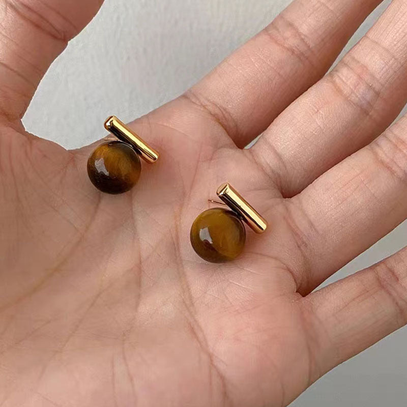 Minimalist Geometric Tiger's Eye Stud Earrings