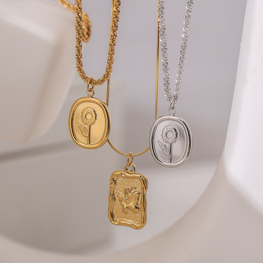 Vintage French Floral Relief Necklace