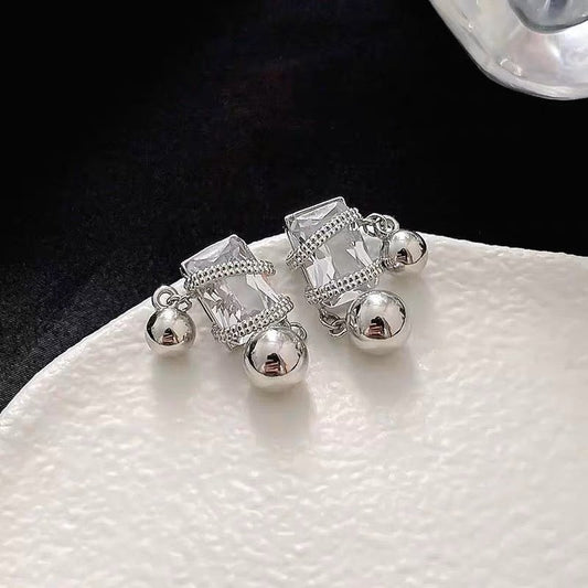 925 Silver Square Diamond Ball Drop Earrings