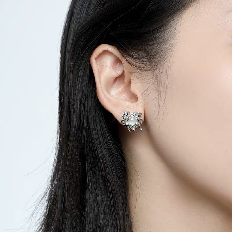 Asymmetric Melted Metal Heart Earrings