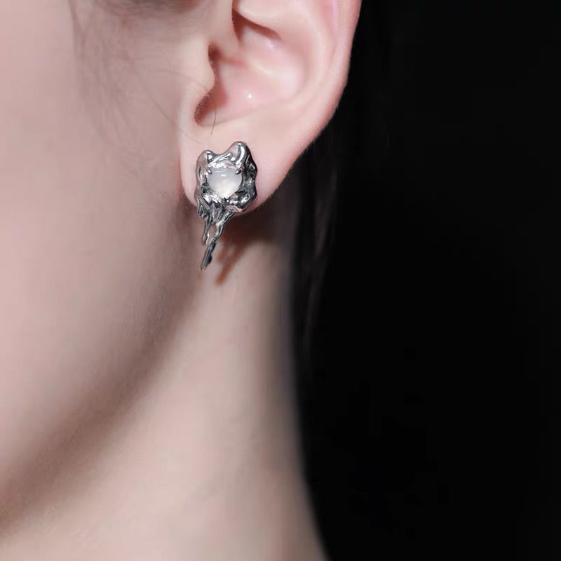 Asymmetric Melted Metal Heart Earrings