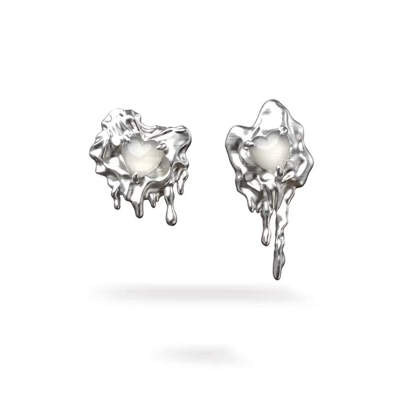 Asymmetric Melted Metal Heart Earrings