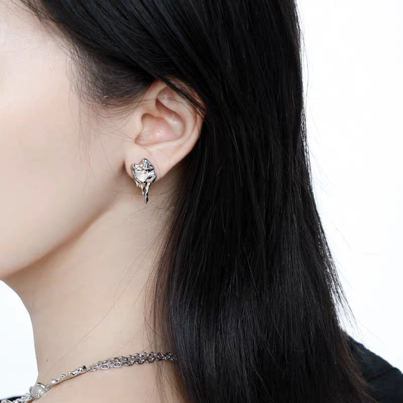 Asymmetric Melted Metal Heart Earrings