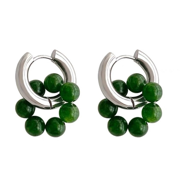 Multi-Style Green Bead Hoop Earrings
