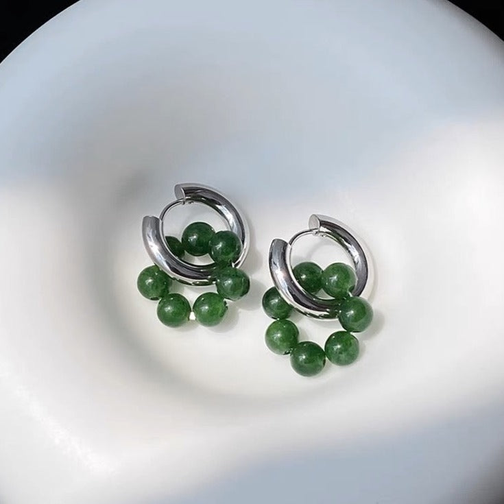 Multi-Style Green Bead Hoop Earrings