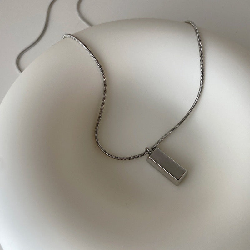 Minimalist Metal Cube Pendant Necklace