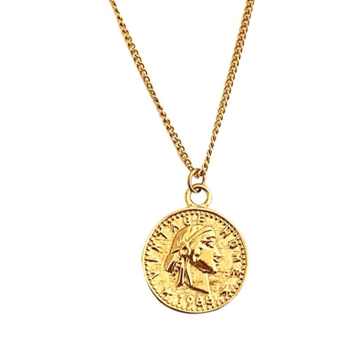 Portrait Coin Pendant Necklace