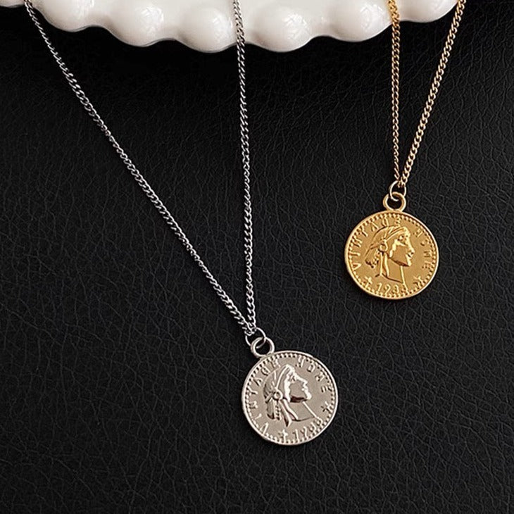 Portrait Coin Pendant Necklace