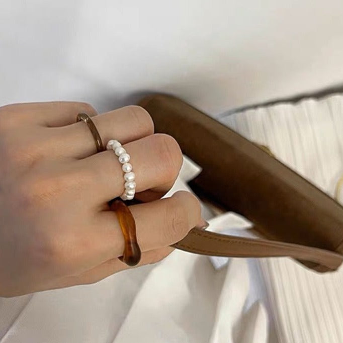 Resin 3pc Pearl Ring Set